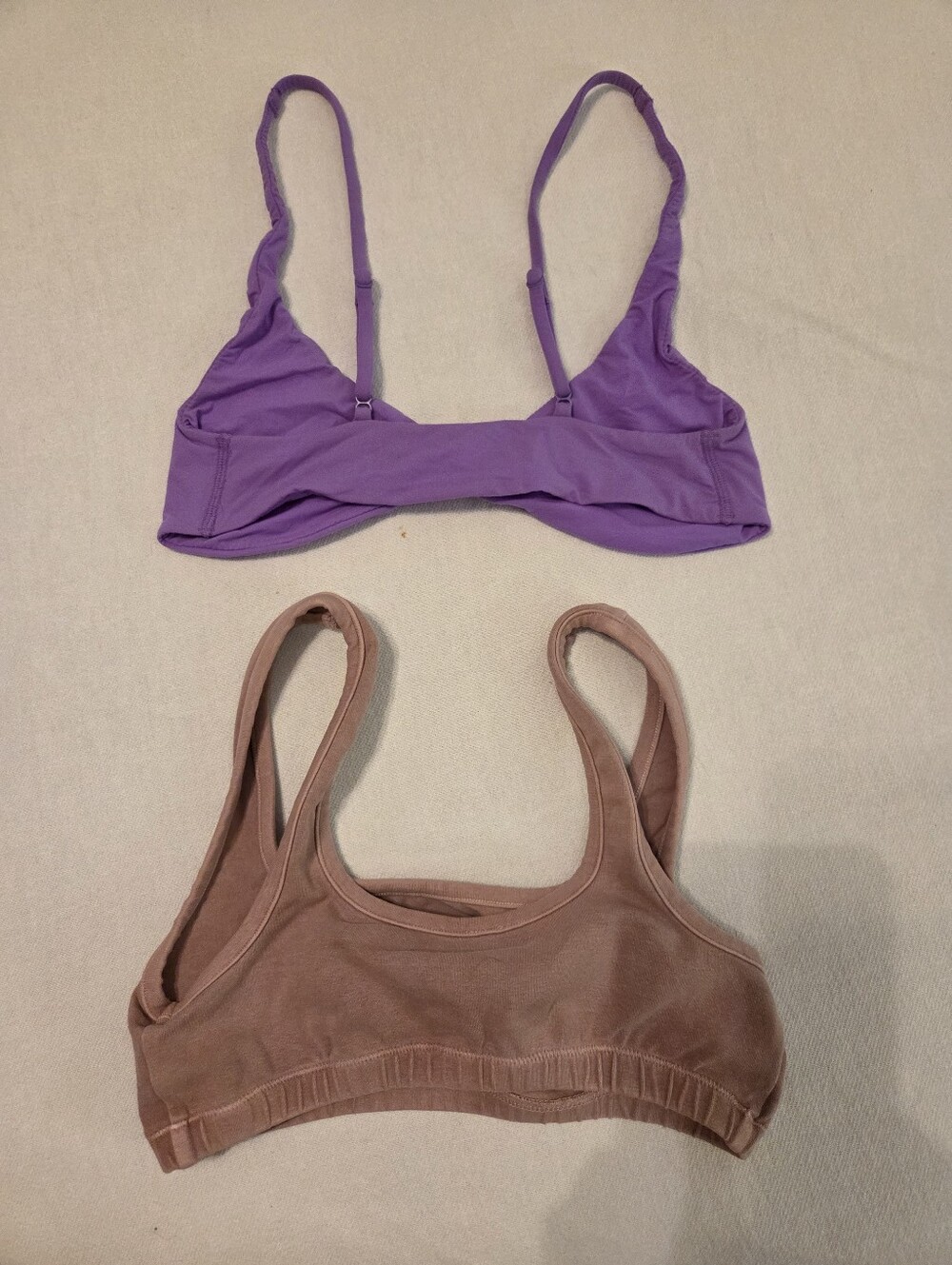 SKIMS (2 PC) Bundle Purple Twist Front Taupe Wide Band Pullover Bralette Size S - Picture 2 of 7